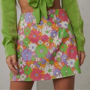 Peppermayo Brady Twee Mini Skirt 70s Floral Multicolor Pink Green Purple Yellow